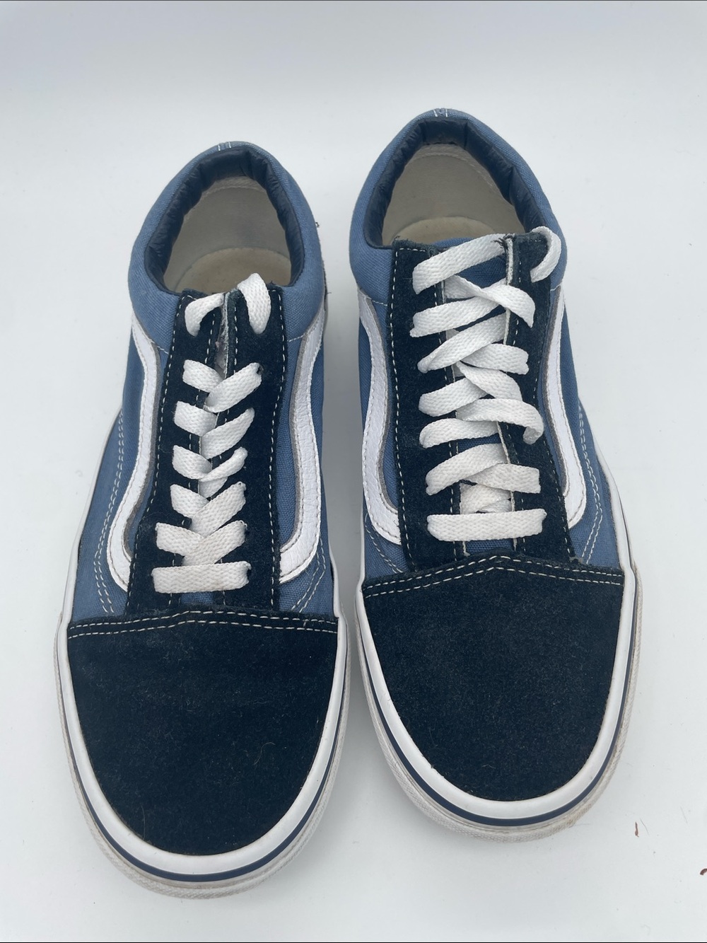 Vans Women's Navy and Blue Low-Top Skate Sneakers with White Stripe